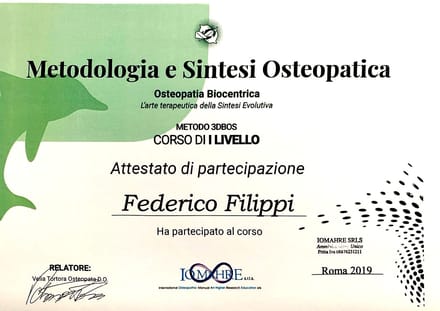 Attestato Metodologia e Sintesi Osteopatica I livello
