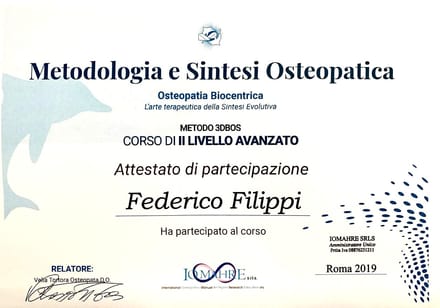 Attestato Metodologia e Sintesi Osteopatica II livello avanzato