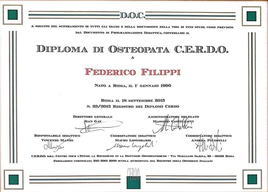 Diploma di Osteopata C.E.R.D.O. (D.O.C.)