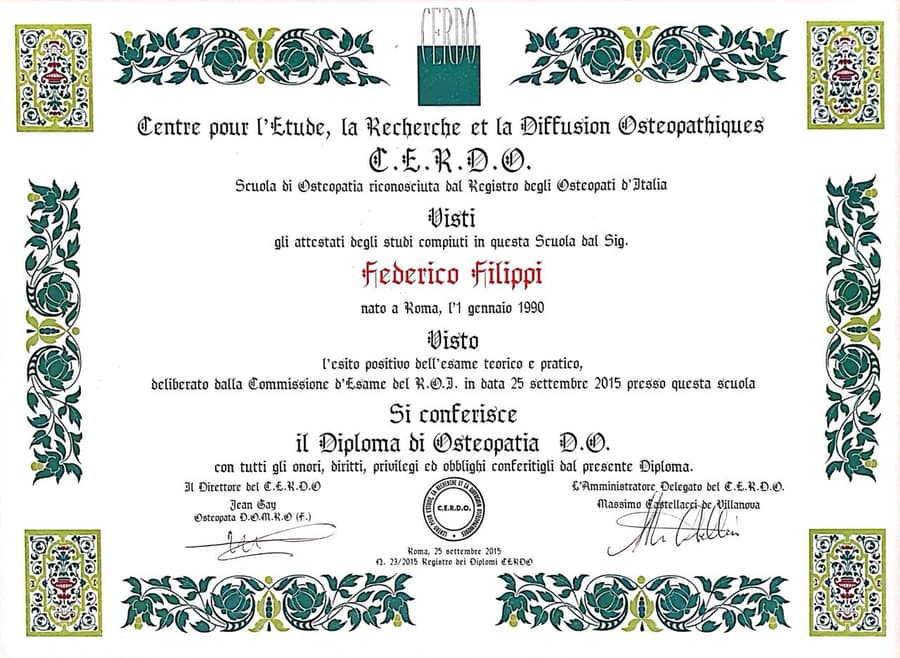 Diploma di Osteopatia D.O. — titolo nazionale, esame R.O.I.